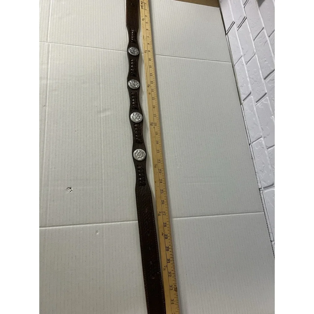 Unbranded Leather‎ Belt Mens 32 Brown Vintage Western Concho Braided Scalloped
